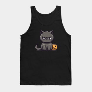 Annoyed Cat with Pumpkin Tank Top